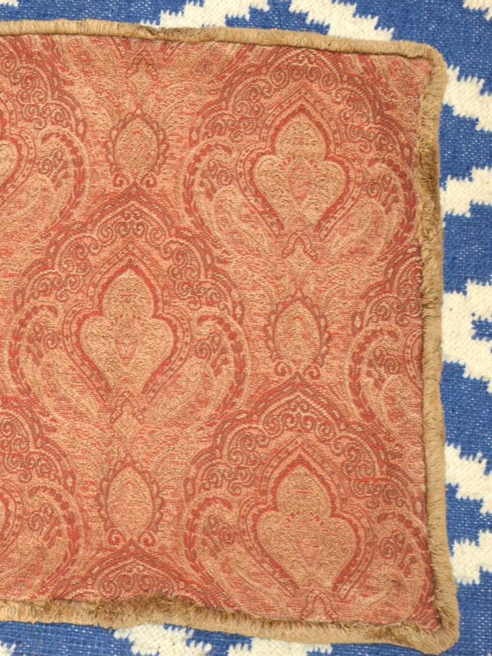 Restoration Hardware-Soft Chenille Red/Gold Paisley Tapestry Pillow Fringe Cover